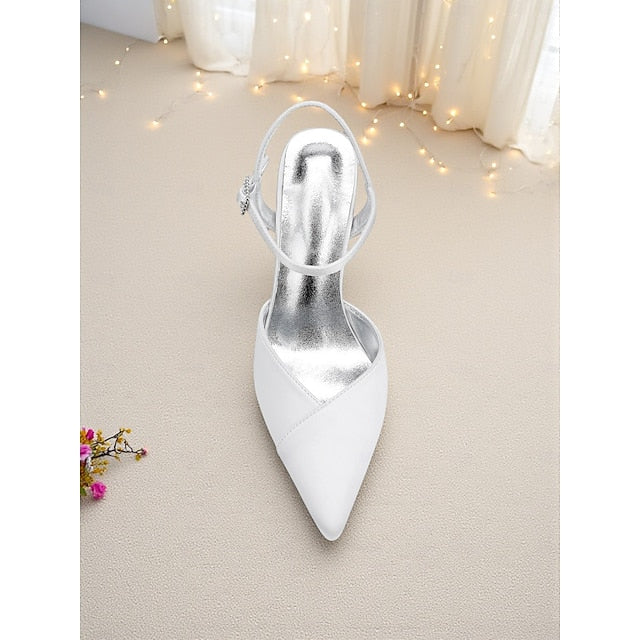 Ankle Heels - Stiletto with Strap Satin Green Women's