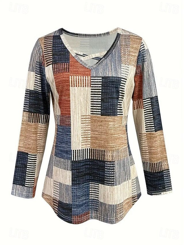 Women's T Shirt Cut Out Print Graphic Geometry Vintage