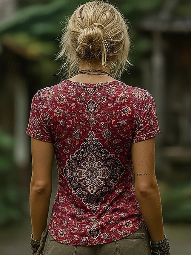 Women's Boho T Shirt Floral Graphic Paisley Bohemia Vintage