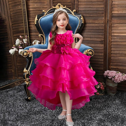 Girls' Party Solid Dress Kids Sequin Flower Color
