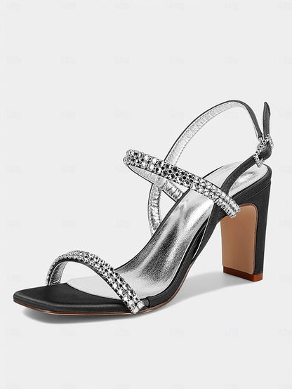 – Bridal Women's Heel Rhinestone Prom Sandals Block White