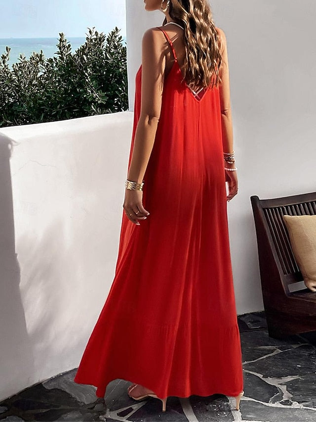 Women's Casual Dress Long Dress Maxi Dress Backless Pocket