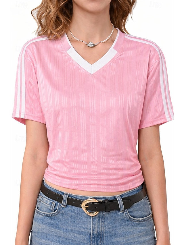 Women's Petite Sports T-Shirt Jersey Color Block Striped