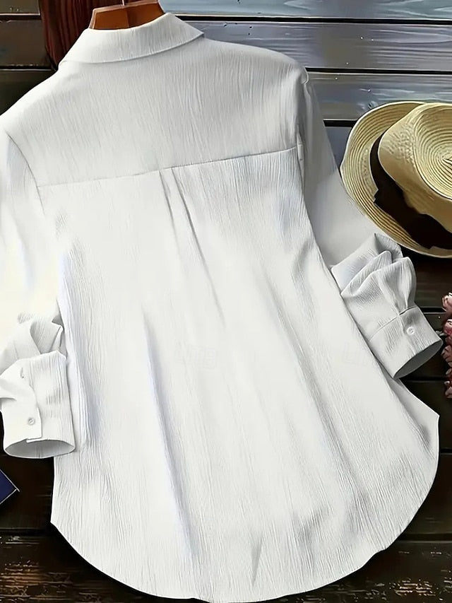 Women's Shirt Blouse Pocket Buttons Asymmetric Hem Plain