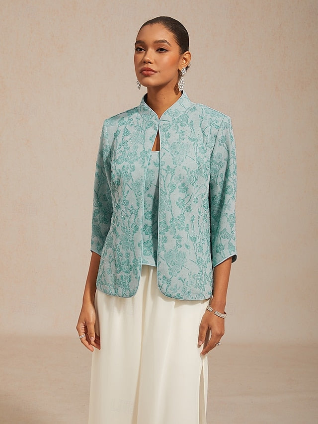 Women's Dressy Tops Floral Paisley Embroidered Elegant 3/4