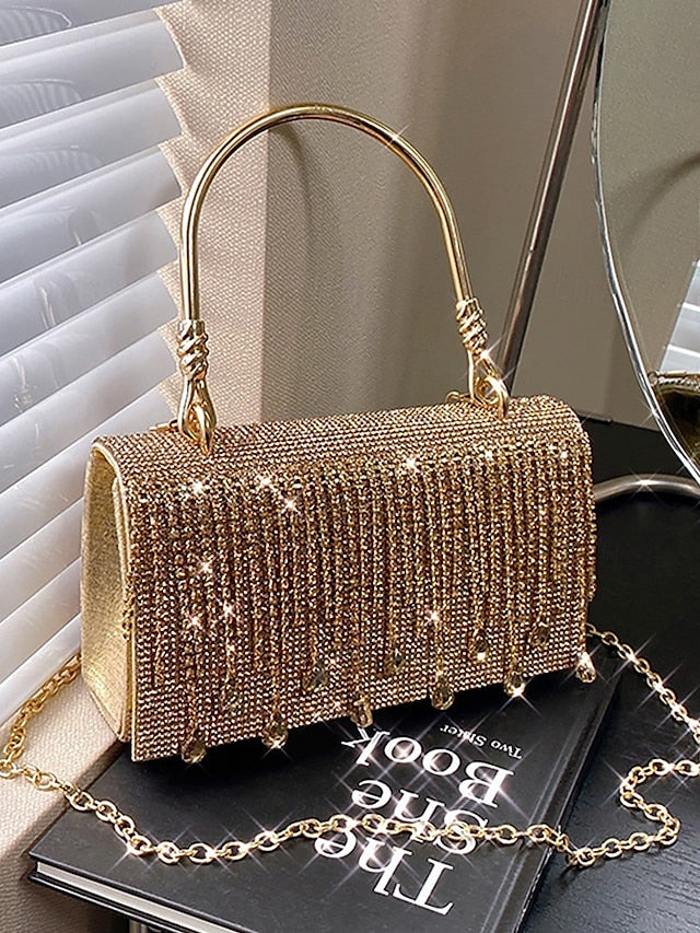 Handbag with Chain Women's Silver Evening Crystal Elegant