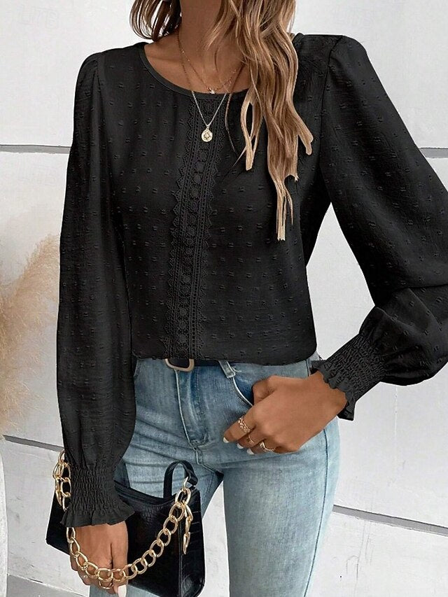 Women's Popover Shirt Casual Shirt Blouse Lace Patchwork