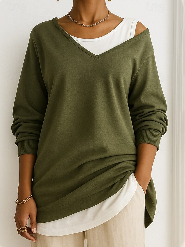 Women's Blouse Patchwork Color Block Stylish Casual Long