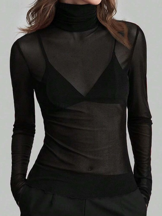 Women's Blouse Patchwork Mesh Solid Color Stylish Classic