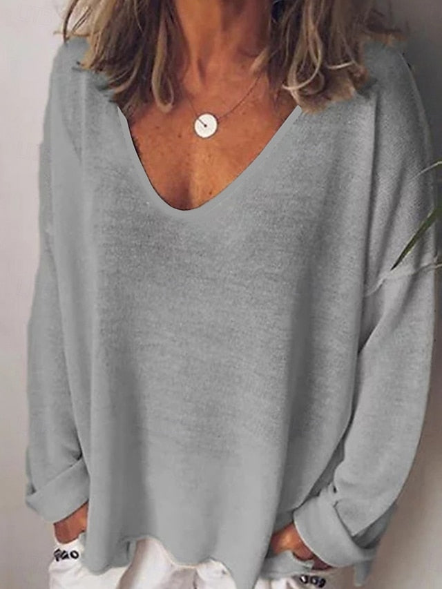 Women's Blouse Solid Color Stylish Casual Long Sleeve V