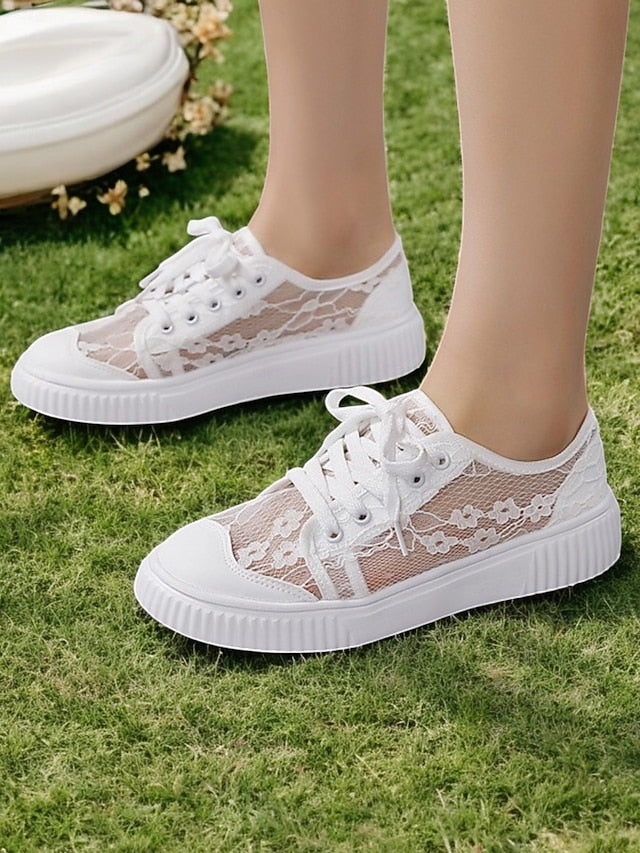 Women Bridal Shoes Wedding Casual – Lace Sneakers for Floral