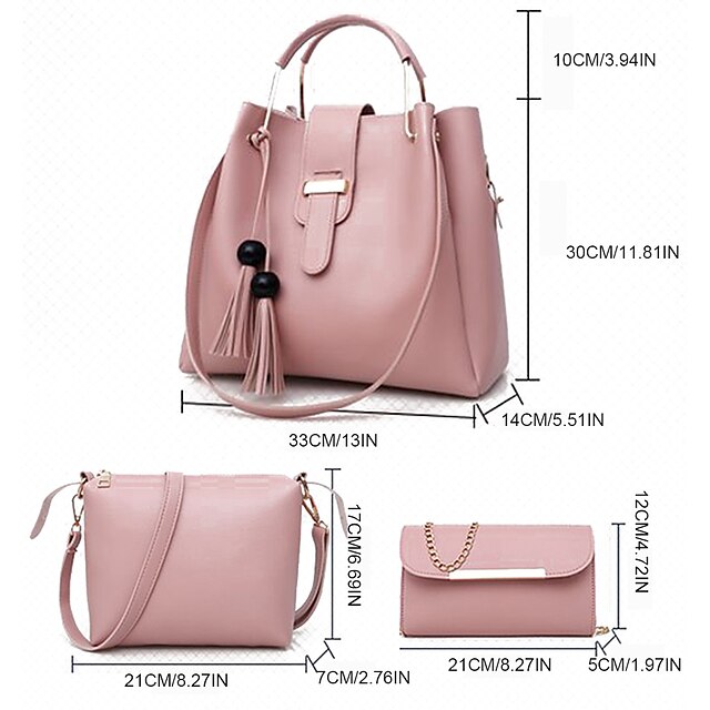 Tote Pink Leather - Handbag Faux Women's Set 3-Piece