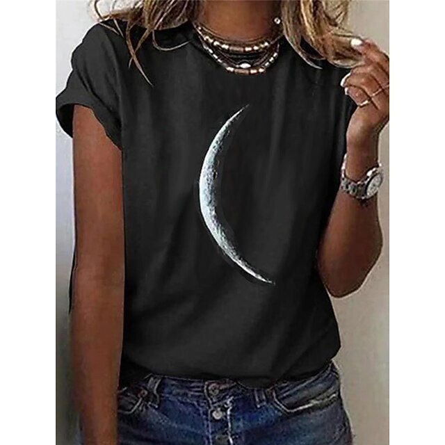 Women's T Shirt Galaxy Moon Basic Short Sleeve Round Neck