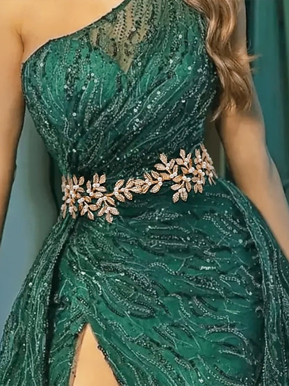 Elegant Pearl Accents Gold with Bridal Leaf – Belt