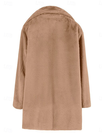 Warm Faux Breathable Coat Pocket Women's Lined Fleece Fur