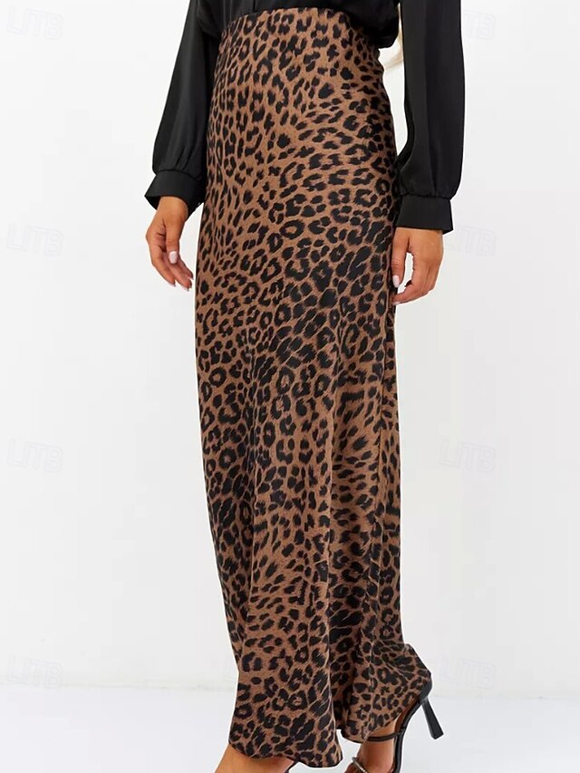 Women's Fashion Sexy Maxi High Waist Skirts Leopard Ruched