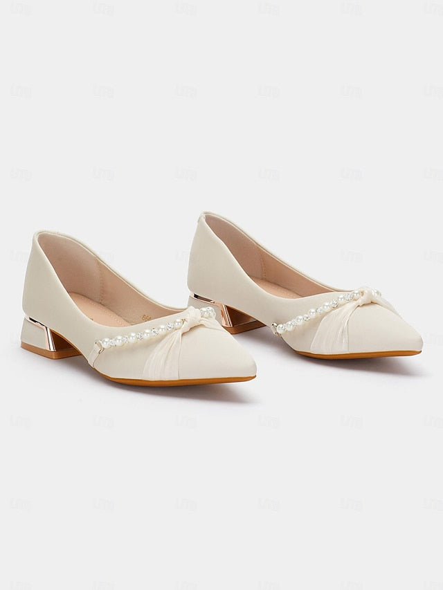 Pearl - Embellished Flats Women's Heel Pointed Elegant Low