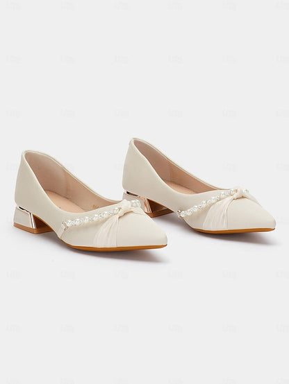 Pearl - Embellished Flats Women's Heel Pointed Elegant Low