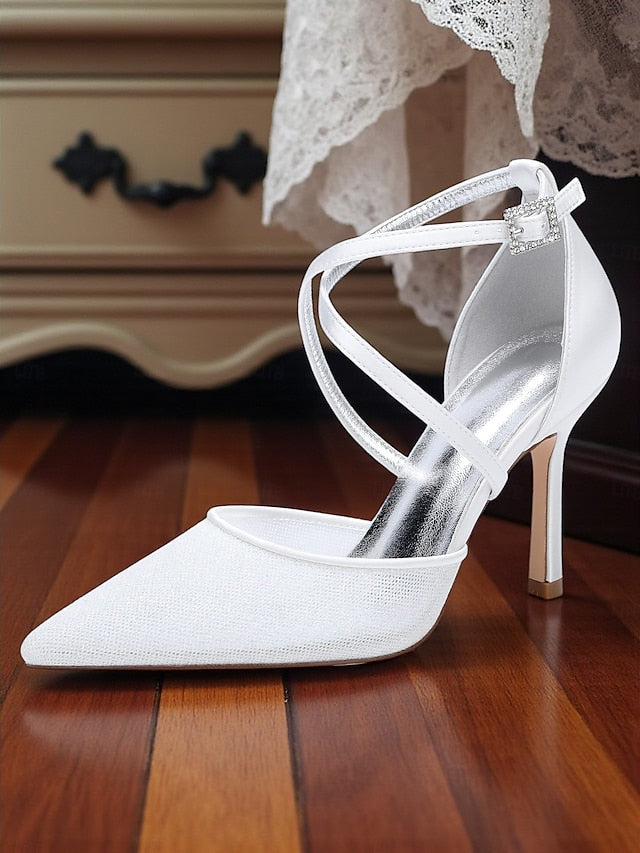 Silver - Women's Strap Heels Glitter Ankle Elegant Stiletto