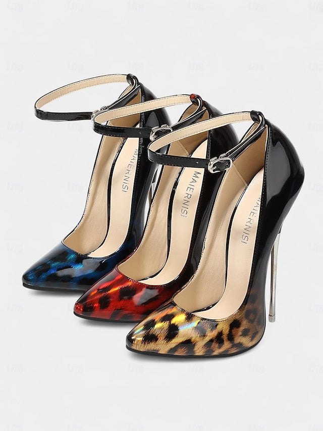 Sexy Print Stiletto Patent Pumps Leopard Women's – Red