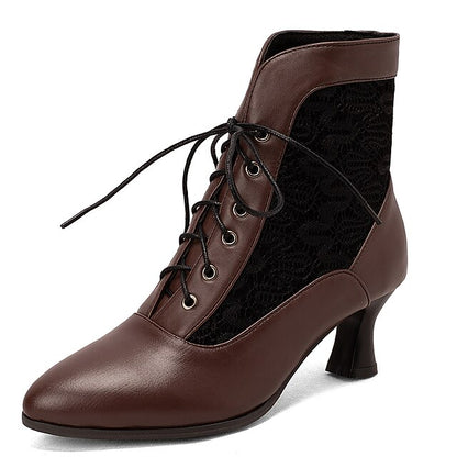 Embroidered with Women's Panels Lace-Up Ankle Boots White