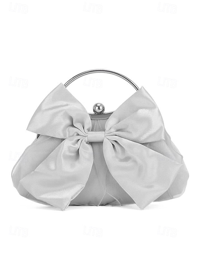 Elegant Bow Women's Satin Clutch Bag Pearl – Evening