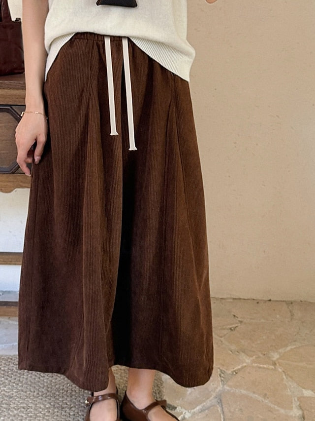 Women's Casual Maxi High Waist Skirts Plain Drawstring