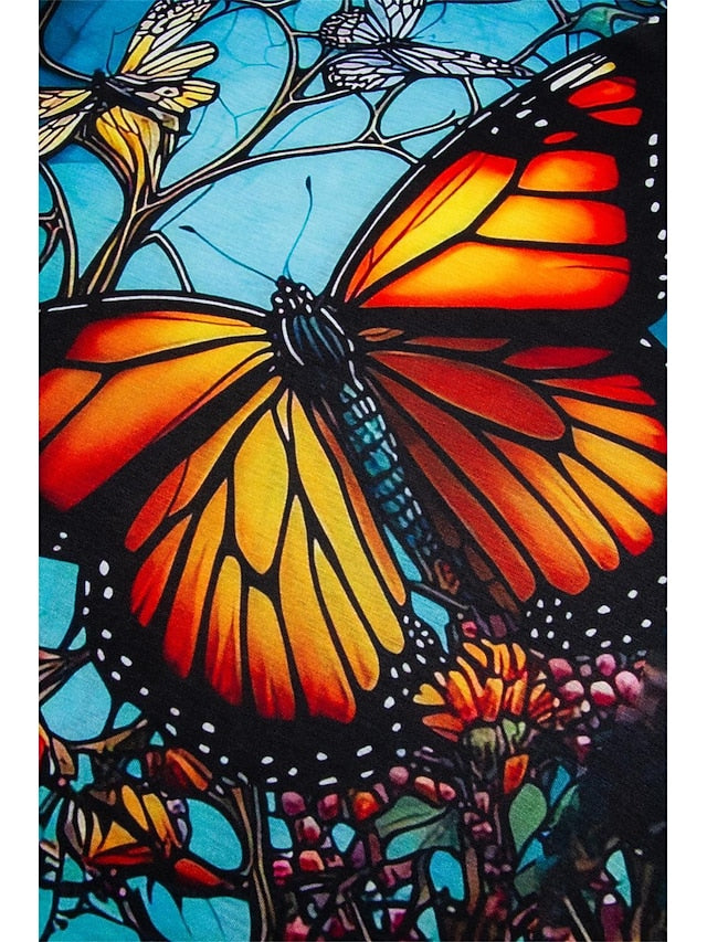 Women's T shirt Round Neck Stained Glass Hummingbird Print
