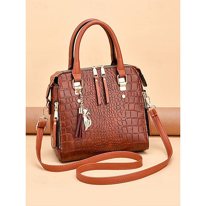 Crocodile Handbag with Women’s Leather Faux Tassel Pattern