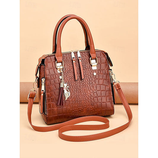 Crocodile Handbag with Women’s Leather Faux Tassel Pattern