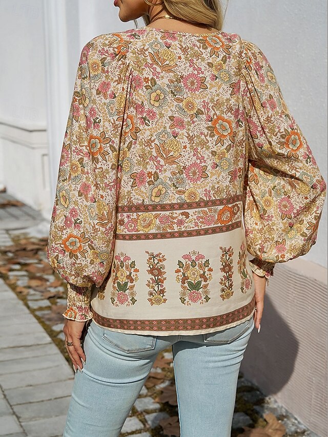 Women's Shirt Blouse Patchwork Print Floral Graphic Bohemia