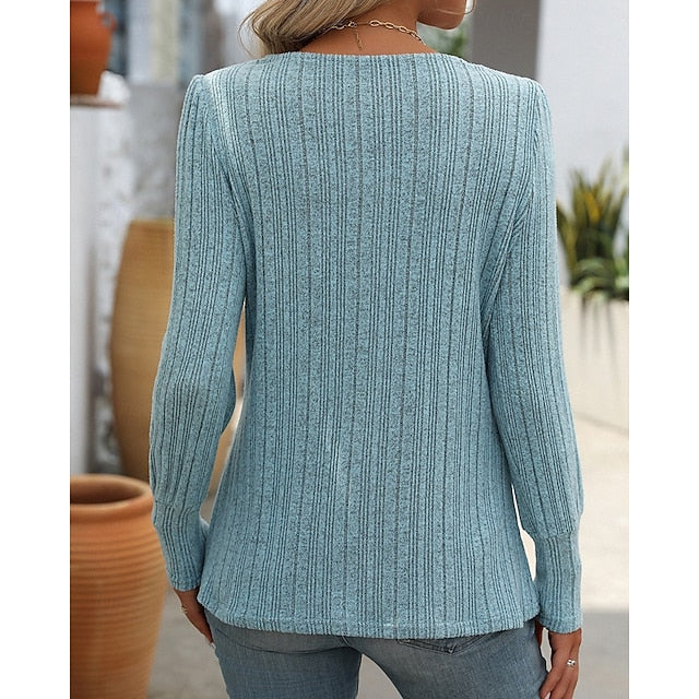 Women's Pullover Sweatshirt Casual Tops Buttons Long Sleeve
