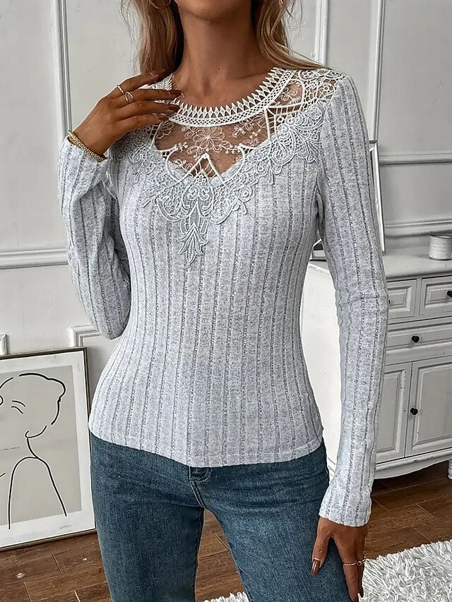 Women's Blouse Lace Patchwork Solid Color Elegant Stylish