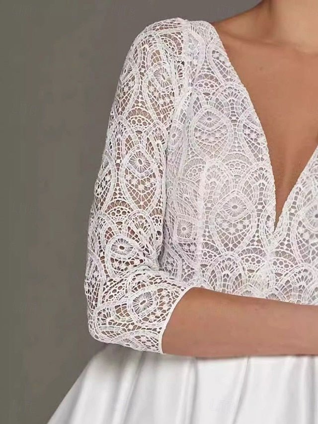 Tea Dress Neck Elegant A-Line the Mother Bride V Simple of