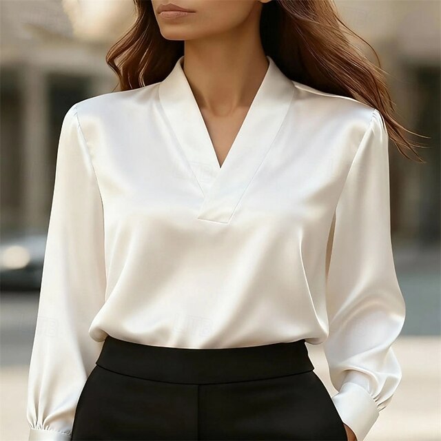 Women's Shirt Elegant Dressy Satin Top Ruched Patchwork