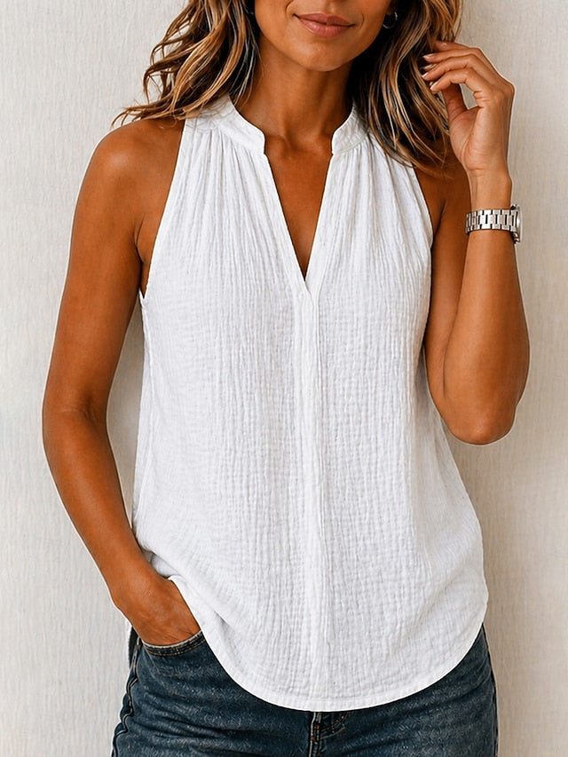 Women's 100% Cotton Ruched Solid Color Plain Stylish Casual