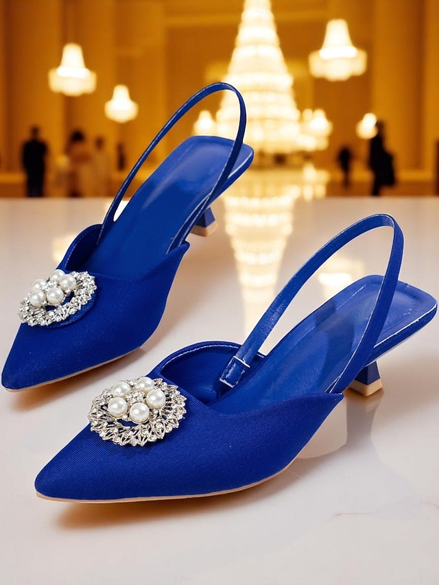 Women's and with Pumps Slingback Satin Blue Pearl
