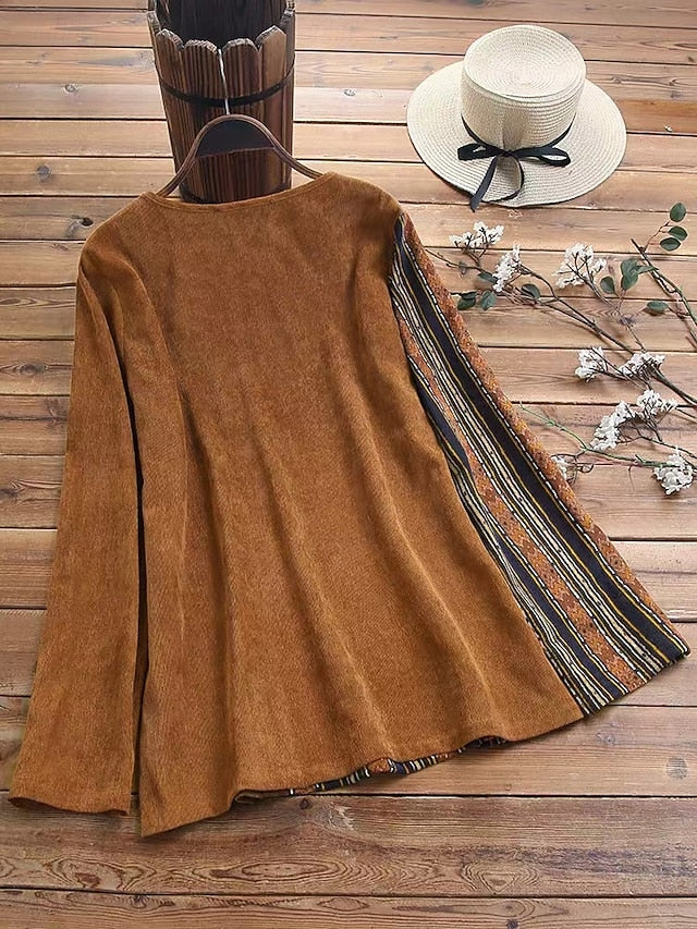 Women's Blouse Patchwork Floral Vintage Casual Long Sleeve