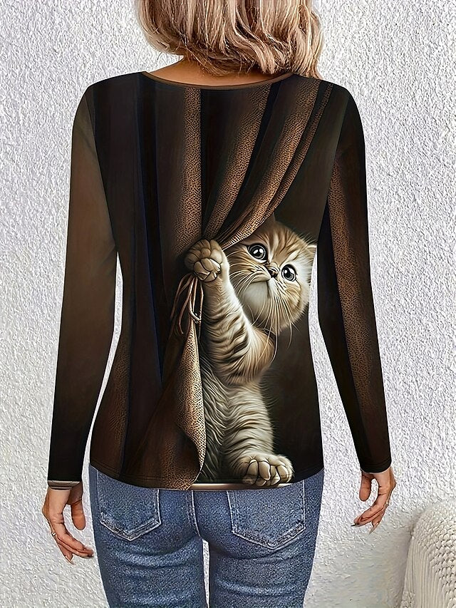 Women's T Shirt Print Graphic Animal 3D Vintage Stylish