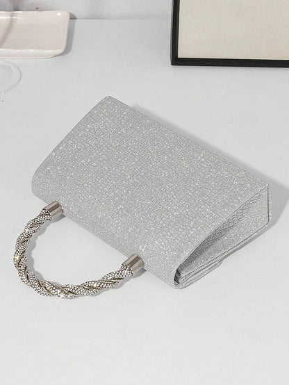 – with Handle Women's Glitter Silver Rhinestone Handbag