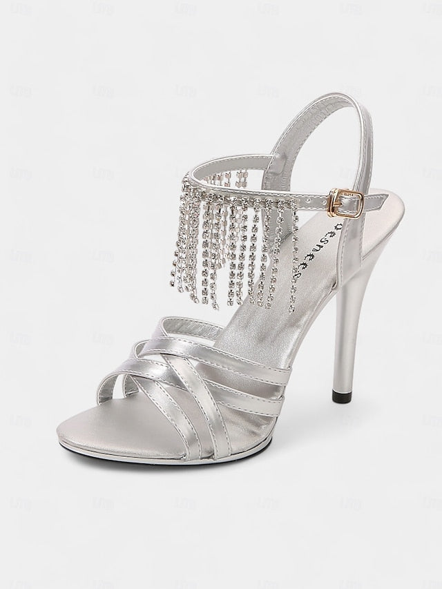 Women's with Red Rhinestone Stiletto Patent Leather Sandals