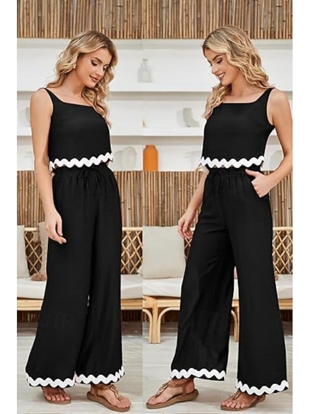 Women's tank top trousers wavy hem casual fashion suit