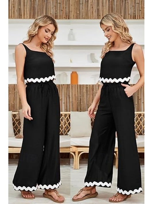Women's tank top trousers wavy hem casual fashion suit