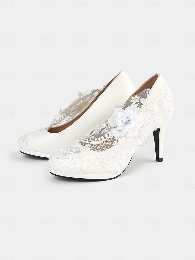 High Heel Floral – White Lace Shoes Bridal Embellishments with