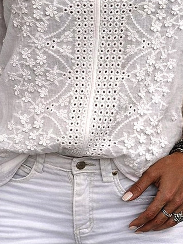 Women's Blouse Lace Eyelet Solid Color Stylish Casual Half