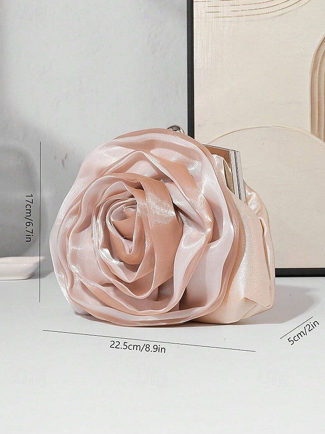 Satin Rose Clutch Evening Flower Purse – Women's Elegant
