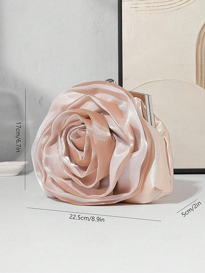Satin Rose Clutch Evening Flower Purse – Women's Elegant