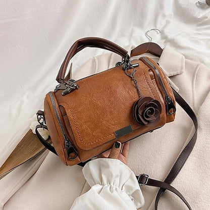 Vintage-Style Floral Handbag Women's Faux with Leather