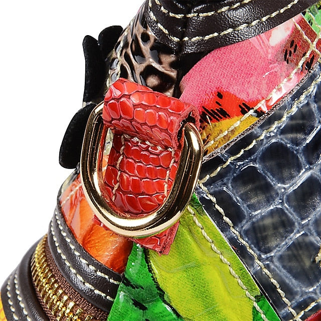 Women's Leather Shoulder Bohemian Colorful Patchwork - Bag