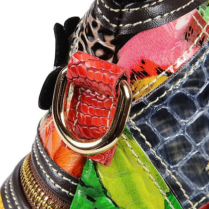 Women's Leather Shoulder Bohemian Colorful Patchwork - Bag